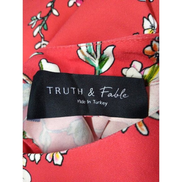 TRUTH & FABLE Women's XS Red Floral Keyhole Maxi Evening Dress with Side Slits - Picture 8 of 10